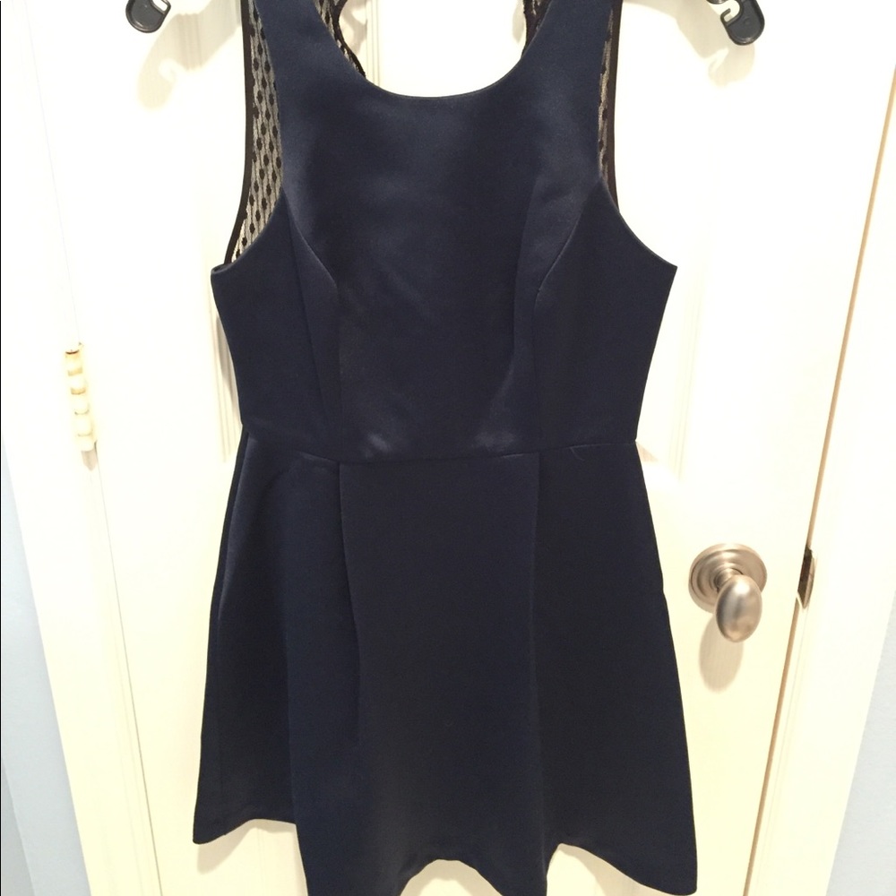 BCBG Shimmery Navy Skater Dress With Lace Back